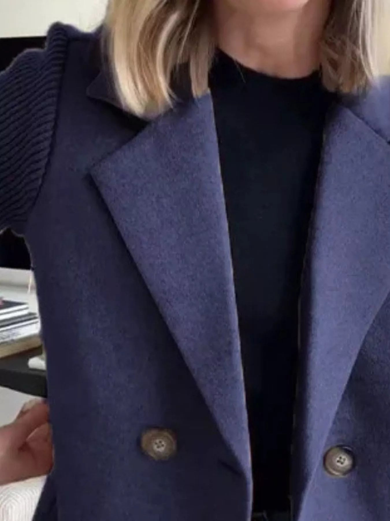 Fashorio Full Size Knit Sleeve Double-Breasted Outerwear Plus Size