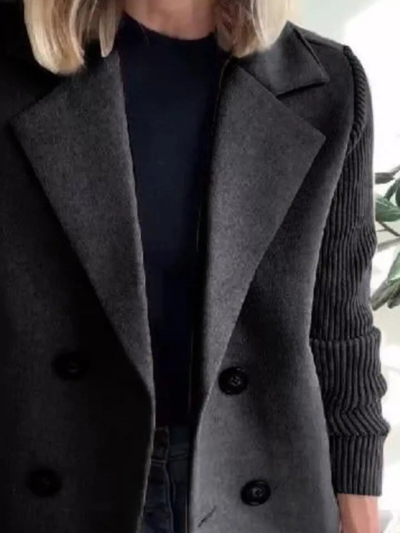 Fashorio Full Size Knit Sleeve Double-Breasted Outerwear Plus Size