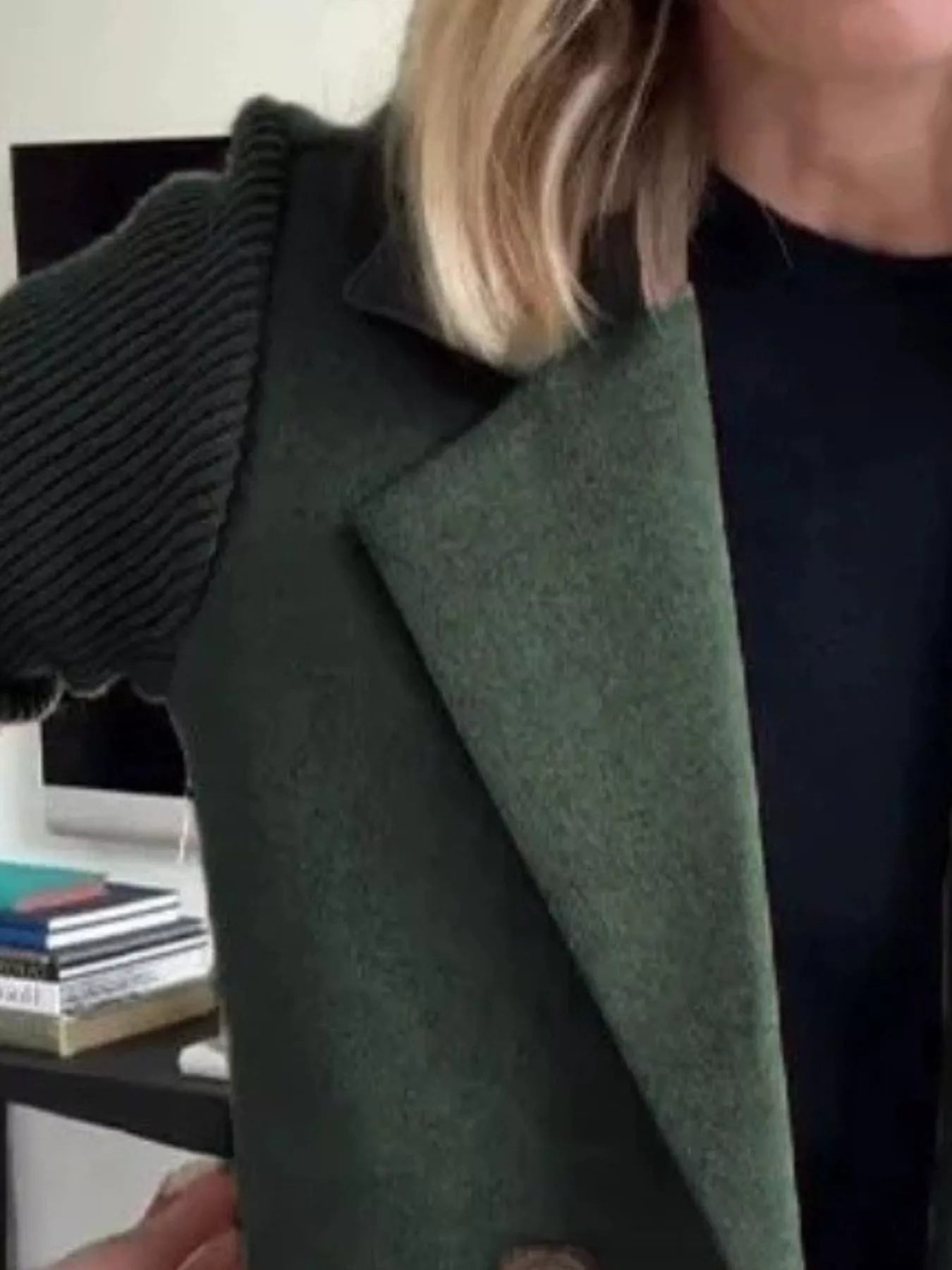 Fashorio Full Size Knit Sleeve Double-Breasted Outerwear Plus Size