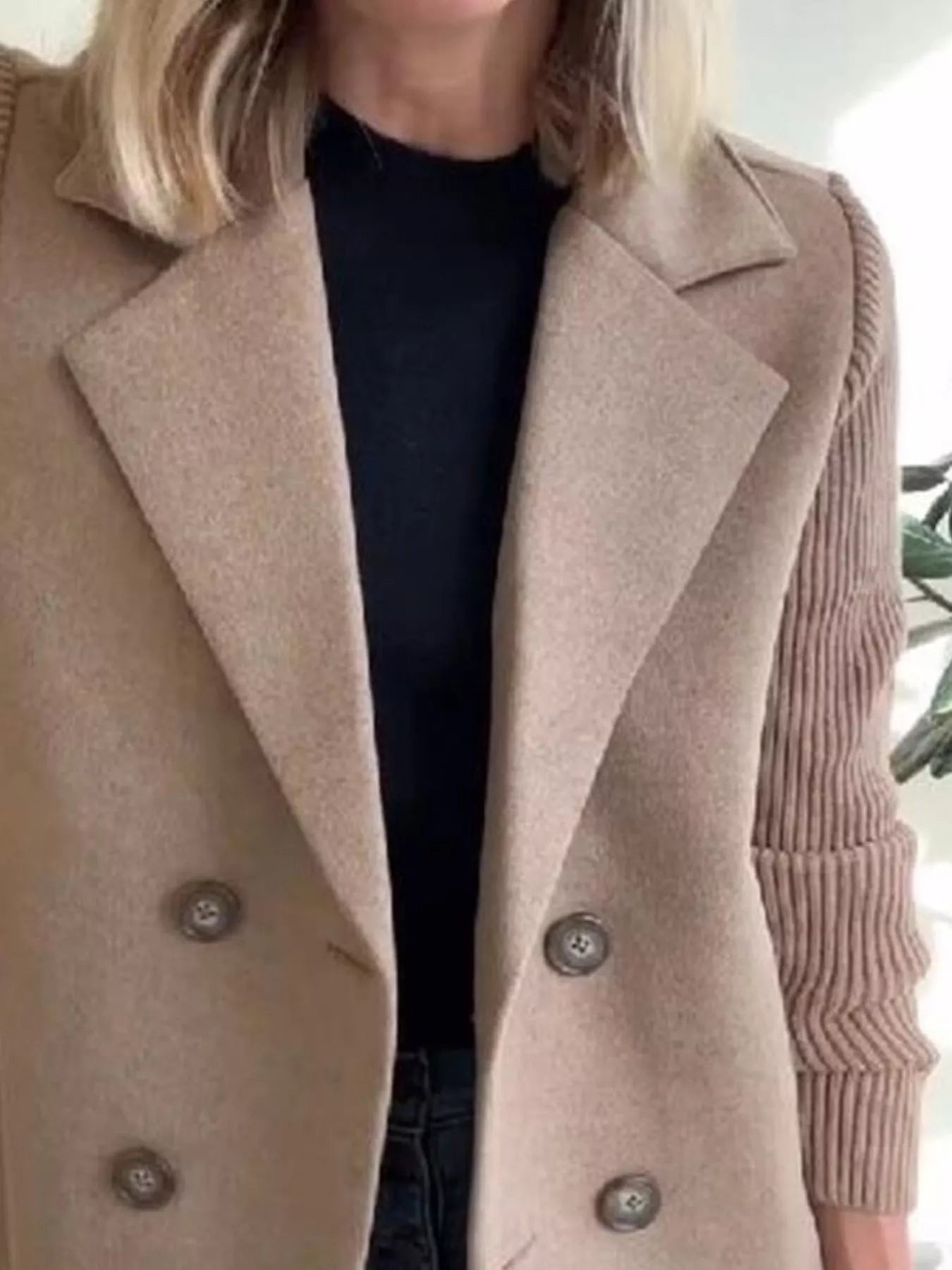 Fashorio Full Size Knit Sleeve Double-Breasted Outerwear Plus Size