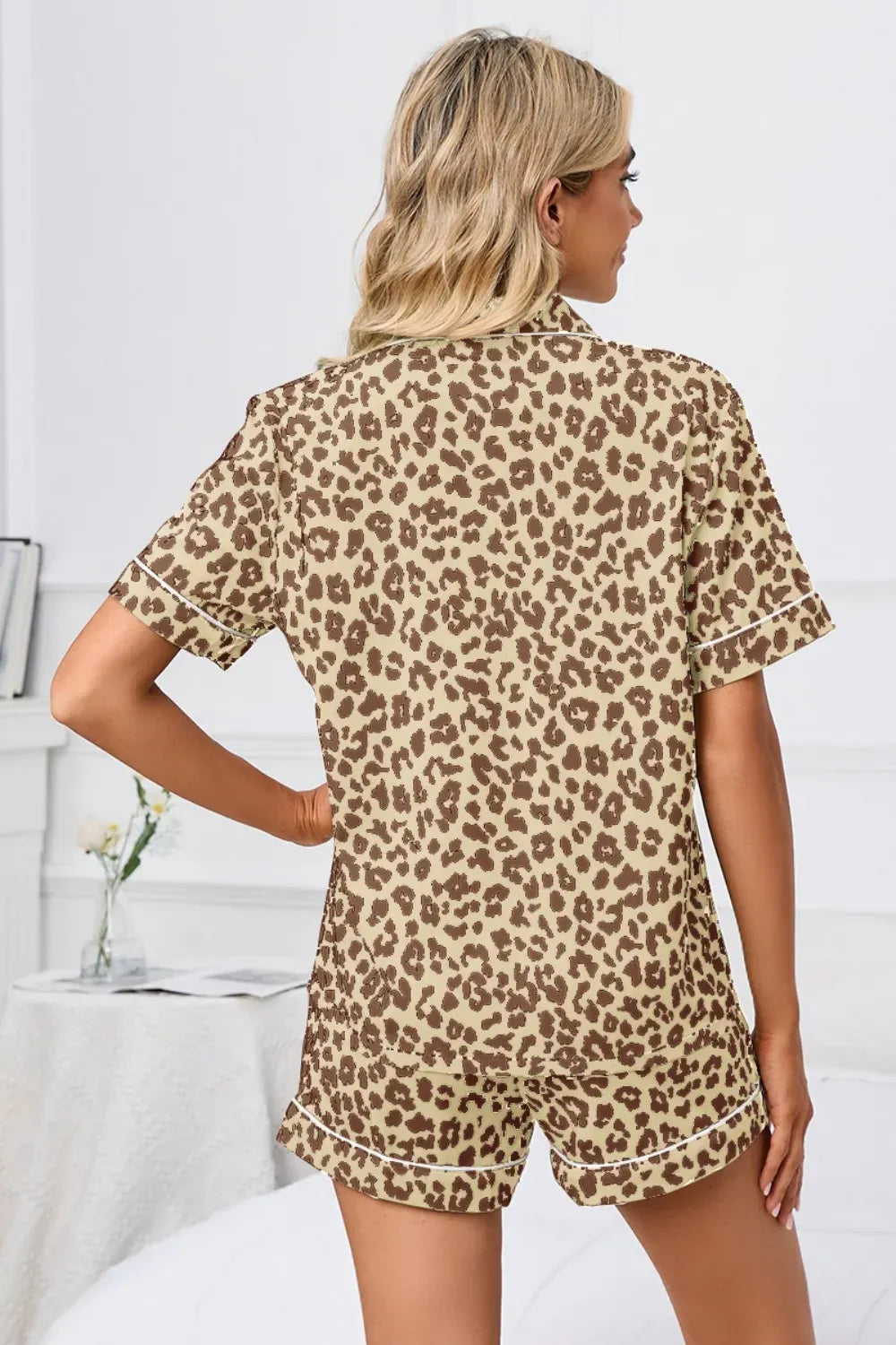 Fashorio Full Size Leopard Short Sleeve Top and Shorts Lounge Set Plus Size