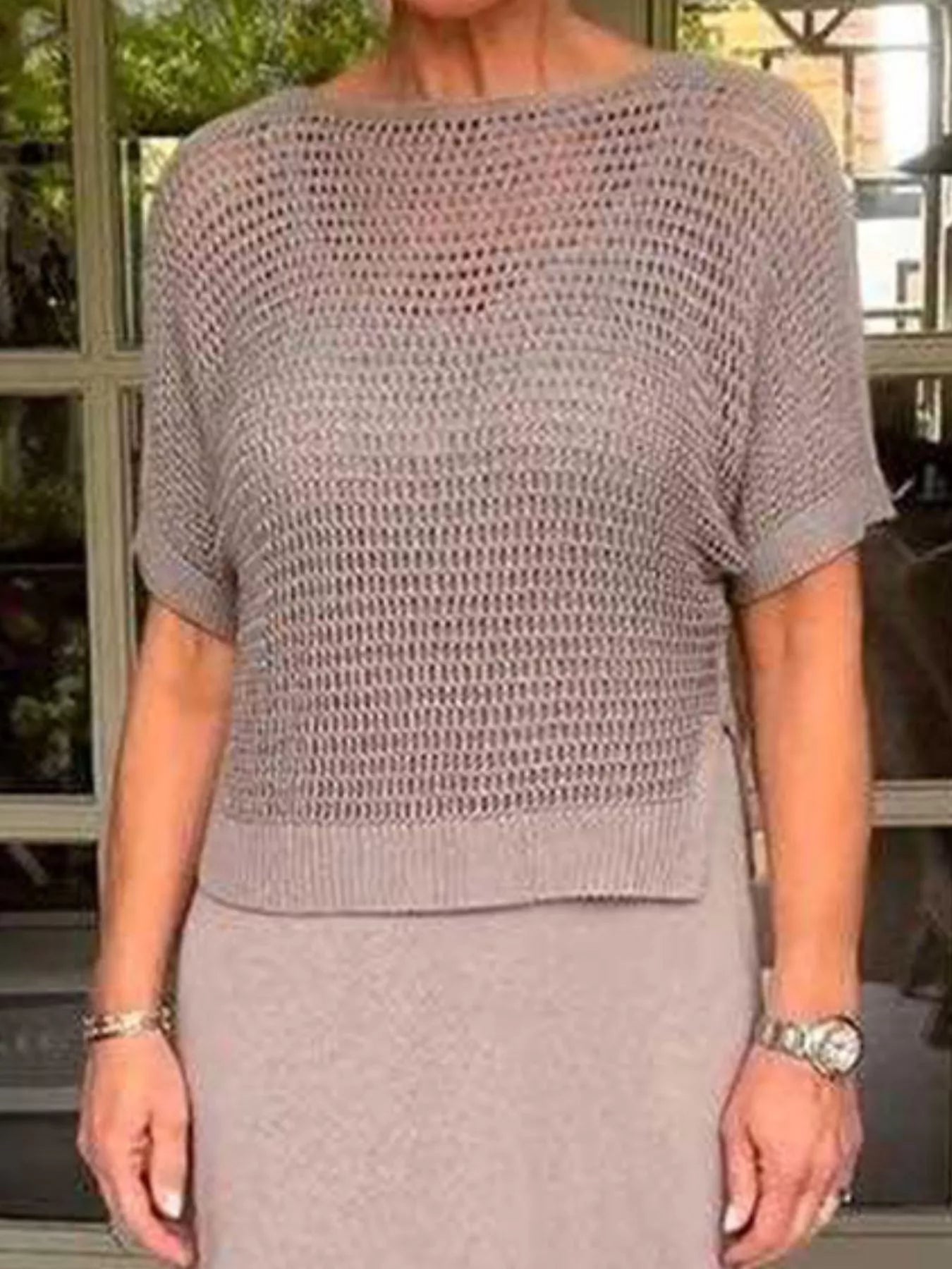 Fashorio Full Size Openwork Knit Cover Up and Dress Set Plus Size