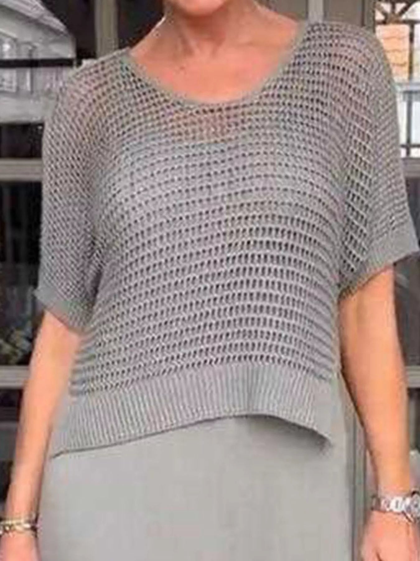 Fashorio Full Size Openwork Knit Cover Up and Dress Set Plus Size