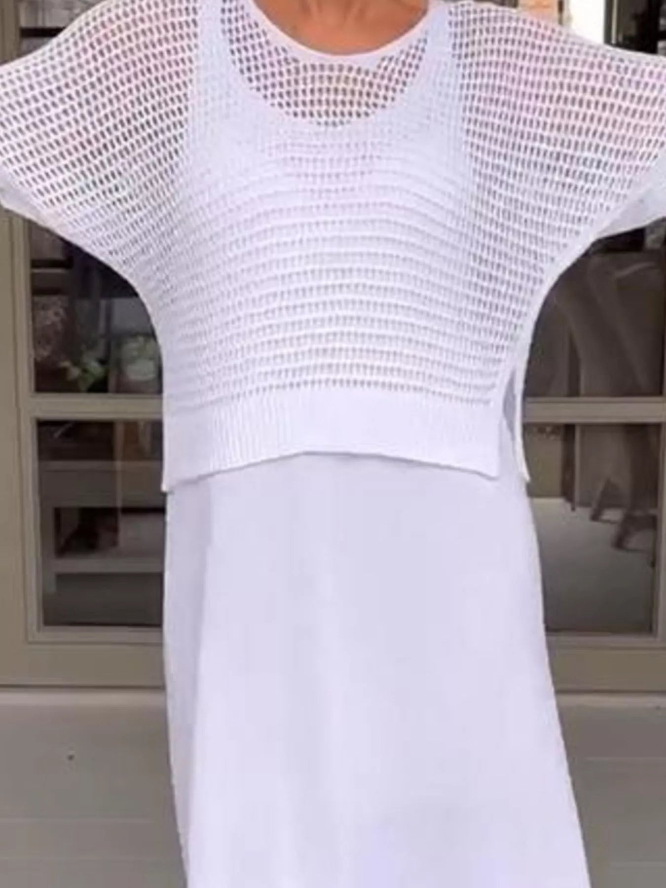 Fashorio Full Size Openwork Knit Cover Up and Dress Set Plus Size