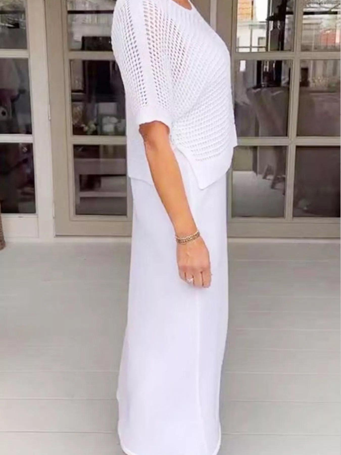 Fashorio Full Size Openwork Knit Cover Up and Dress Set Plus Size