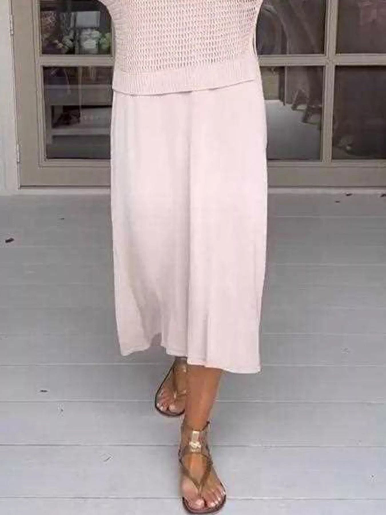 Fashorio Full Size Openwork Knit Cover Up and Dress Set Plus Size