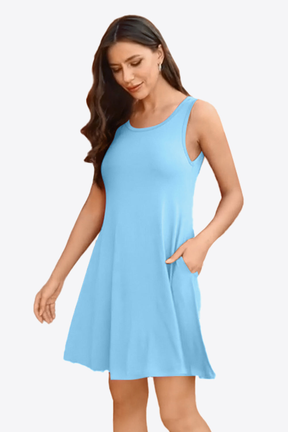 Fashorio Full Size Round Neck Sleeveless Dress with Pockets