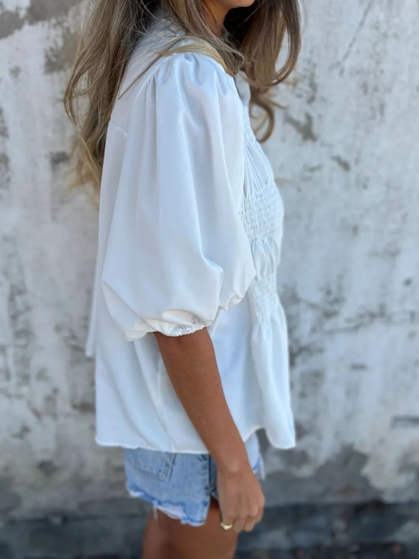 Fashorio Full Size Smocked Puff Sleeve Blouse Plus Size