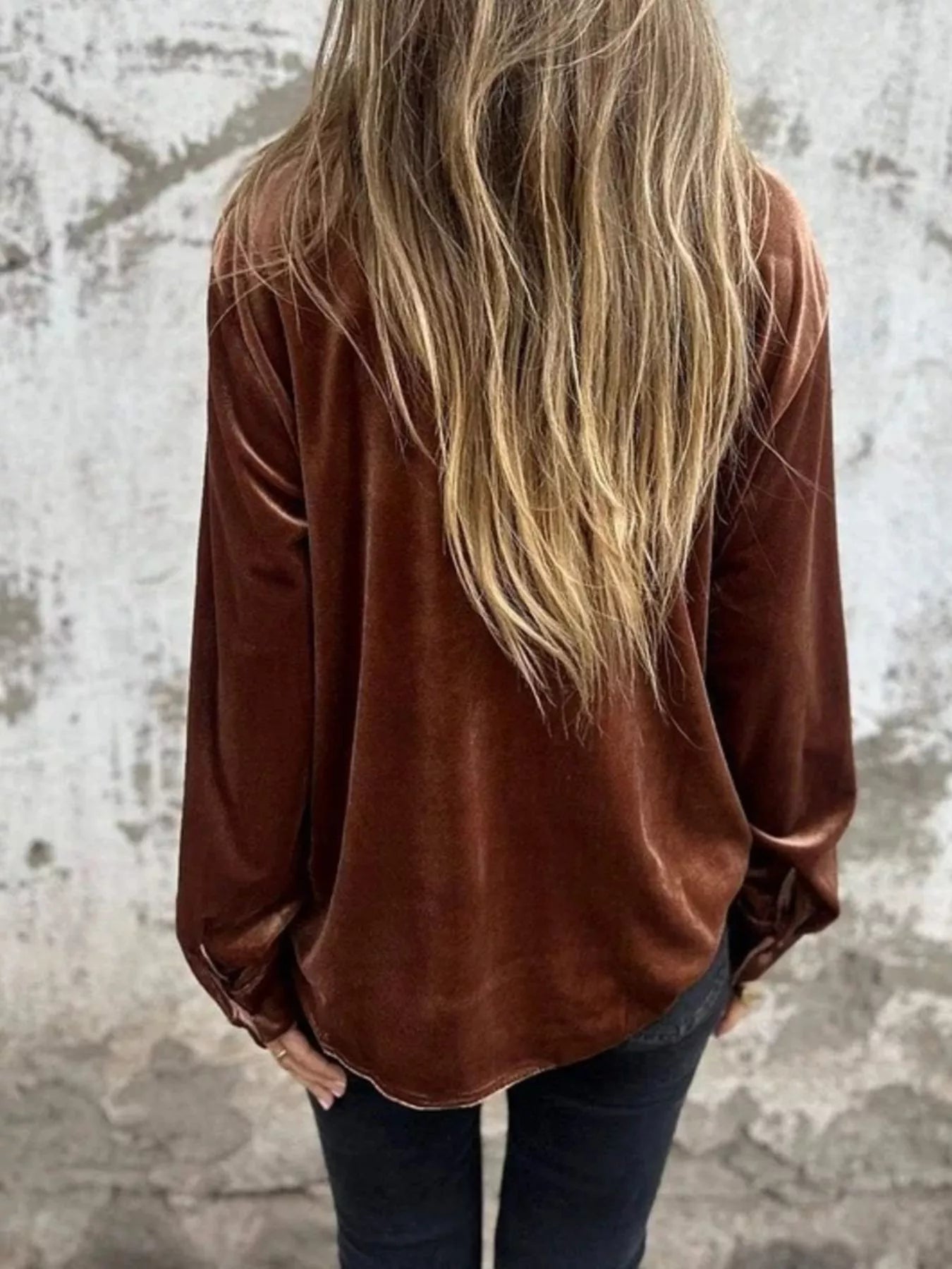 Fashorio Full Size Velvet Button-Up Long Sleeve Shirt Plus Size