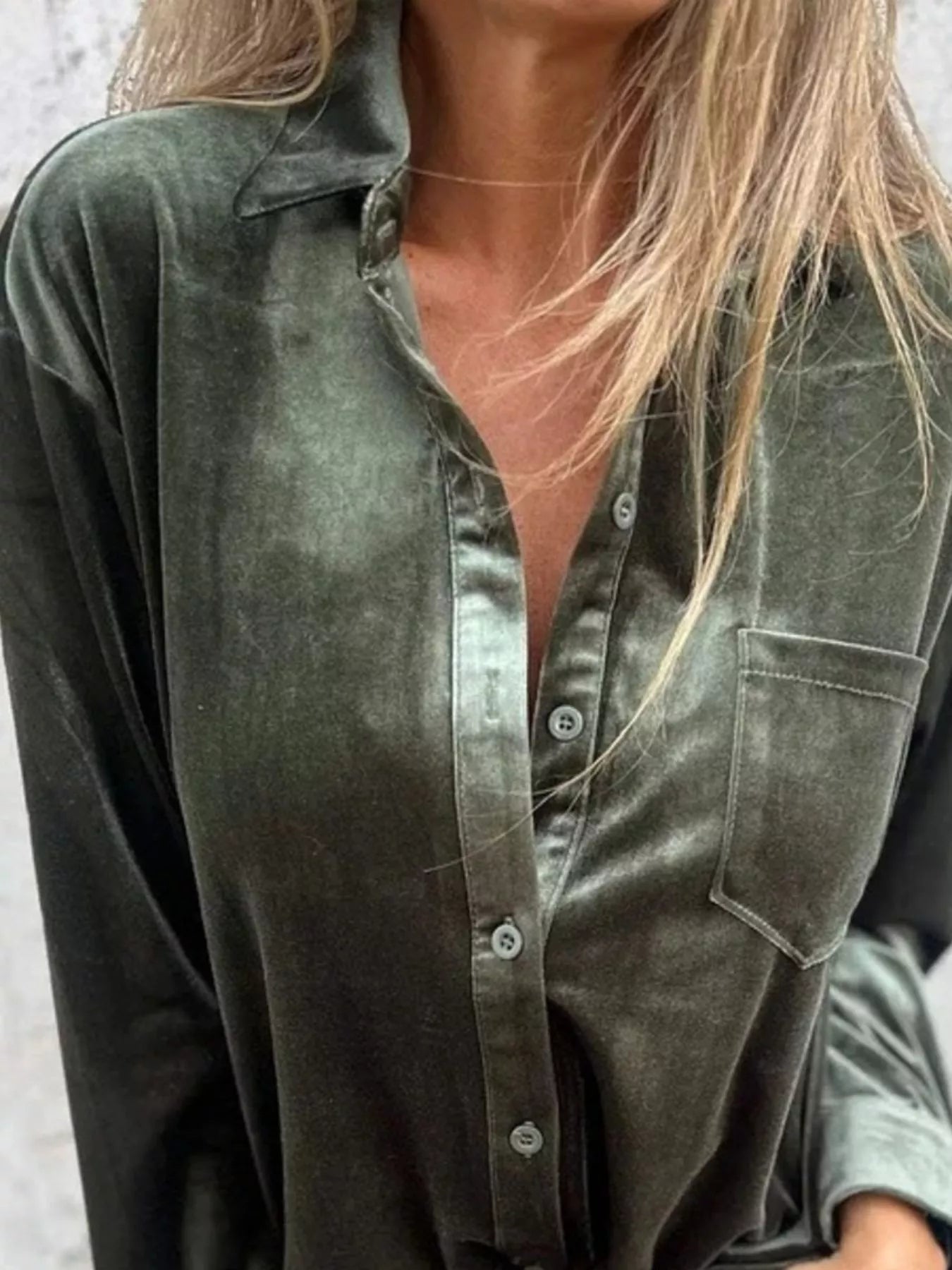 Fashorio Full Size Velvet Button-Up Long Sleeve Shirt Plus Size