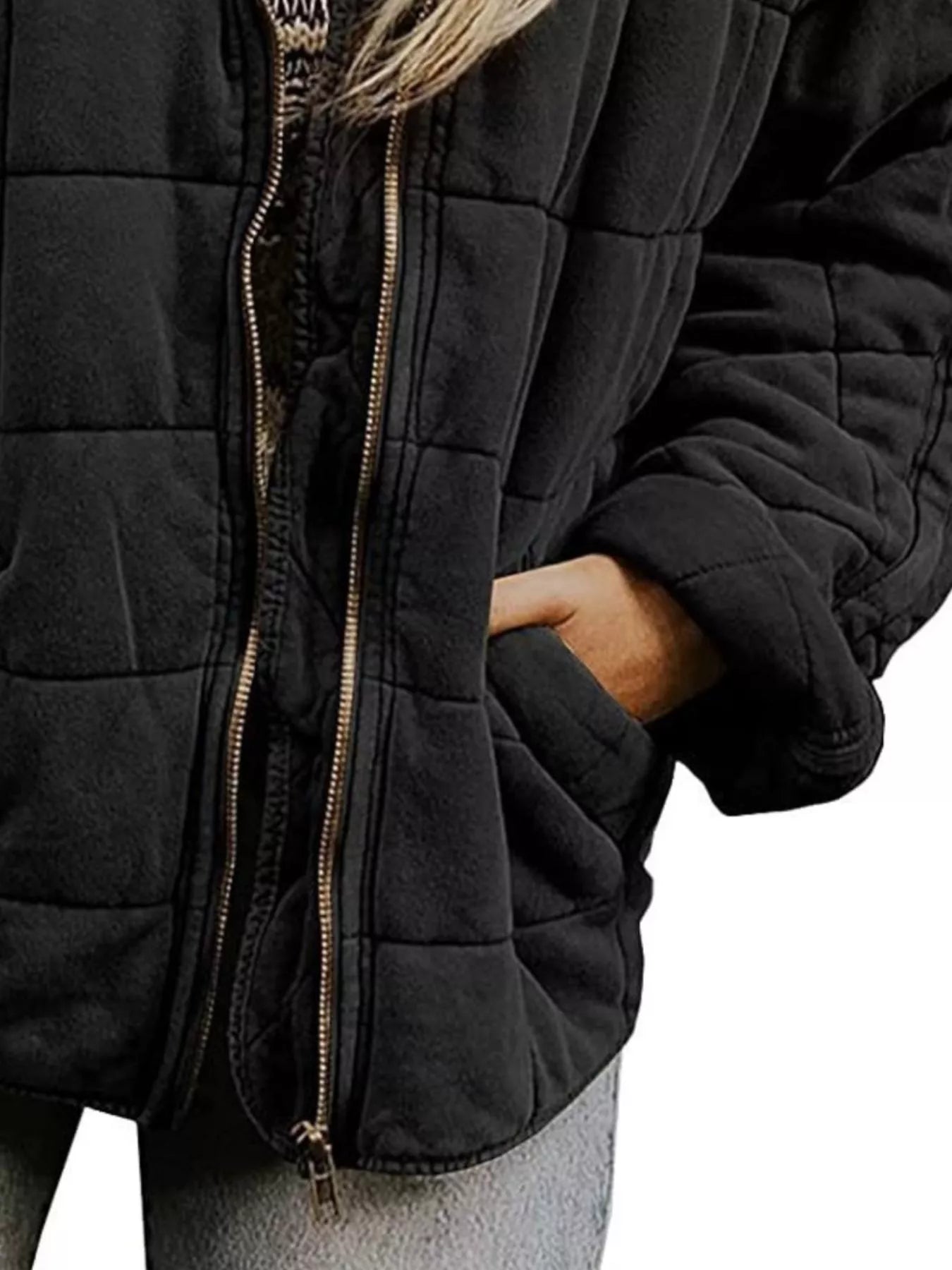 Fashorio Full Size Zip Up Quilted Bomber Jacket Plus Size