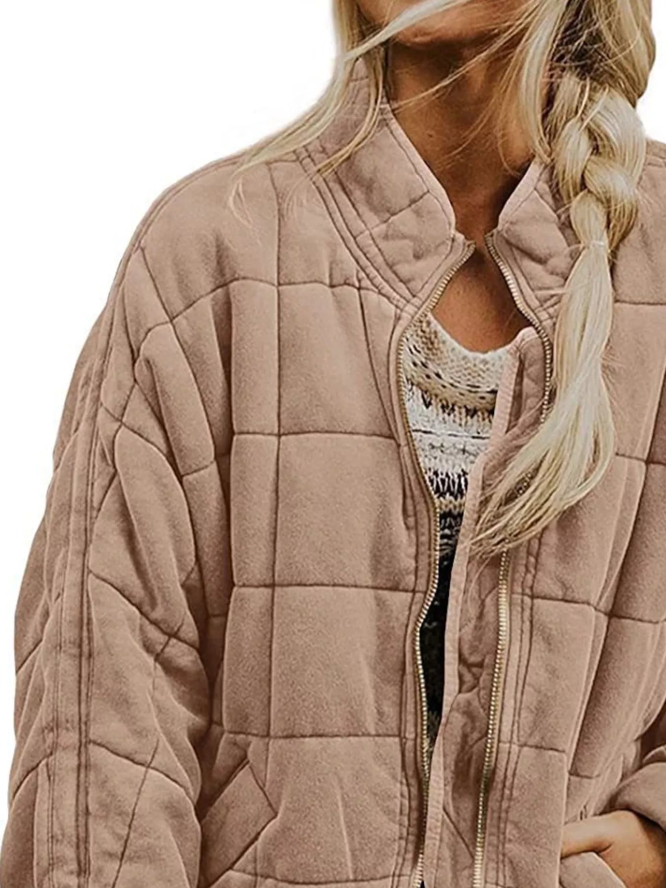 Fashorio Full Size Zip Up Quilted Bomber Jacket Plus Size