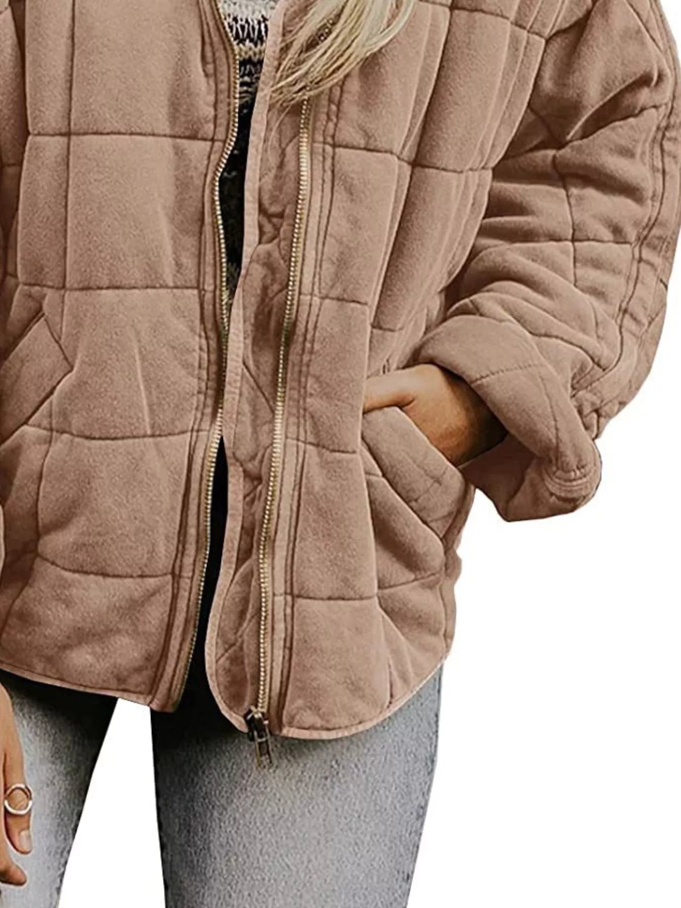 Fashorio Full Size Zip Up Quilted Bomber Jacket Plus Size