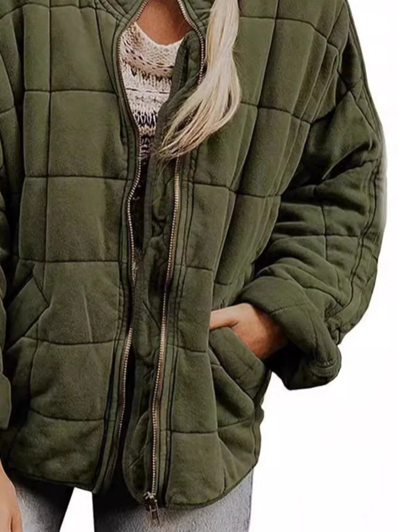 Fashorio Full Size Zip Up Quilted Bomber Jacket Plus Size