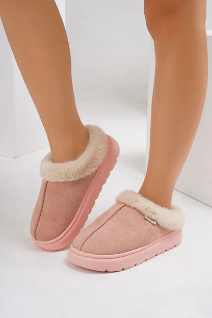 Furry Round Toe Platform Slippers - Fashorio
