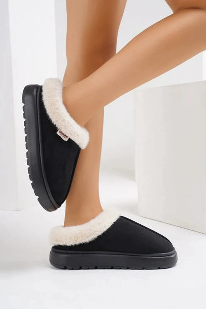 Furry Round Toe Platform Slippers - Fashorio