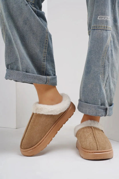 Furry Round Toe Platform Slippers - Fashorio
