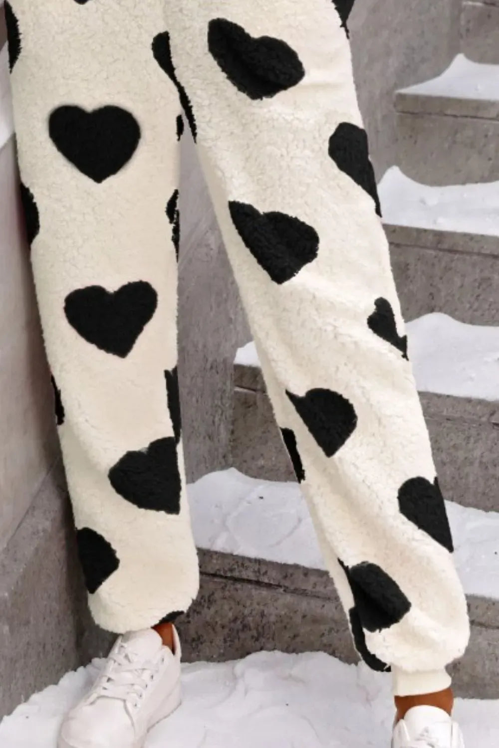 Fashorio Fuzzy Heart Zip Up Hooded Lounge Jumpsuit