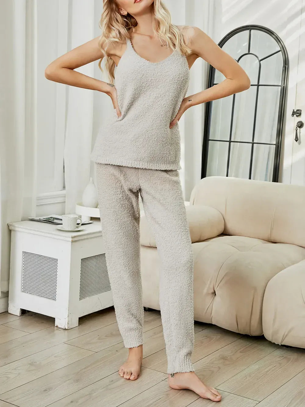 Fashorio Fuzzy V-Neck Cami and Pants Lounge Set