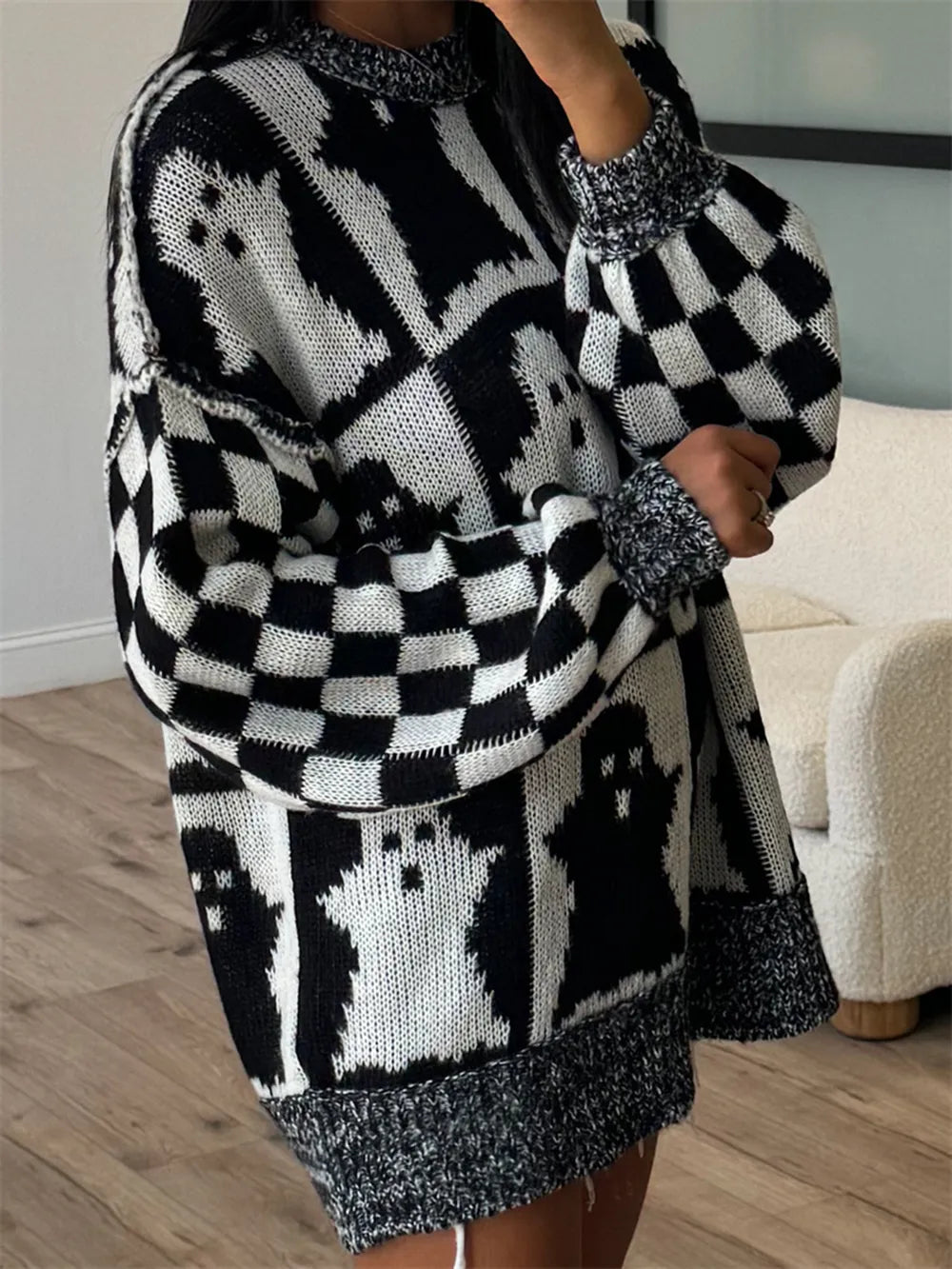 Fashorio Ghost Dropped Shoulder Long Sleeve Sweater