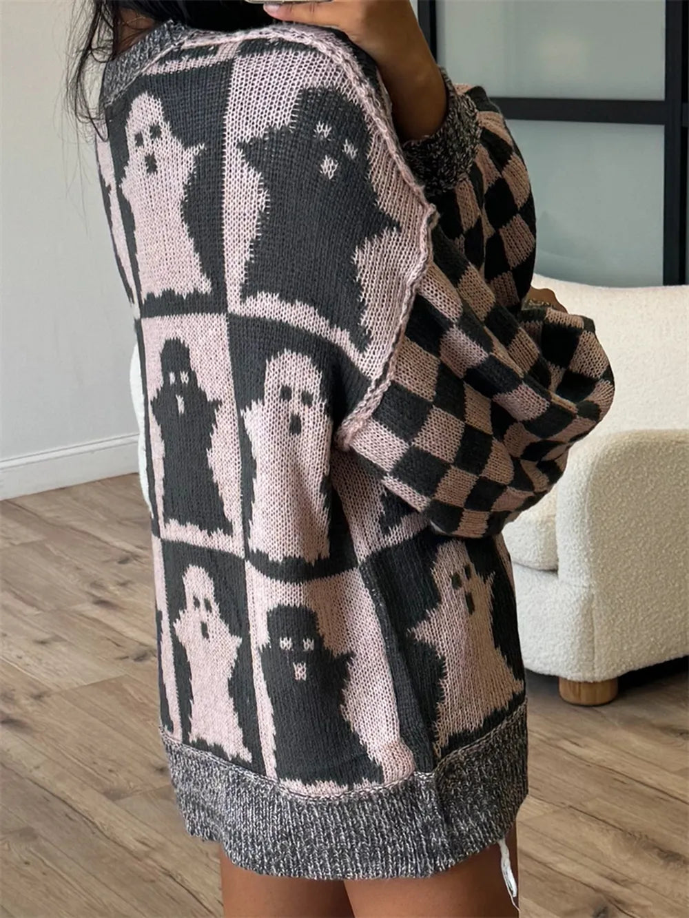 Fashorio Ghost Dropped Shoulder Long Sleeve Sweater