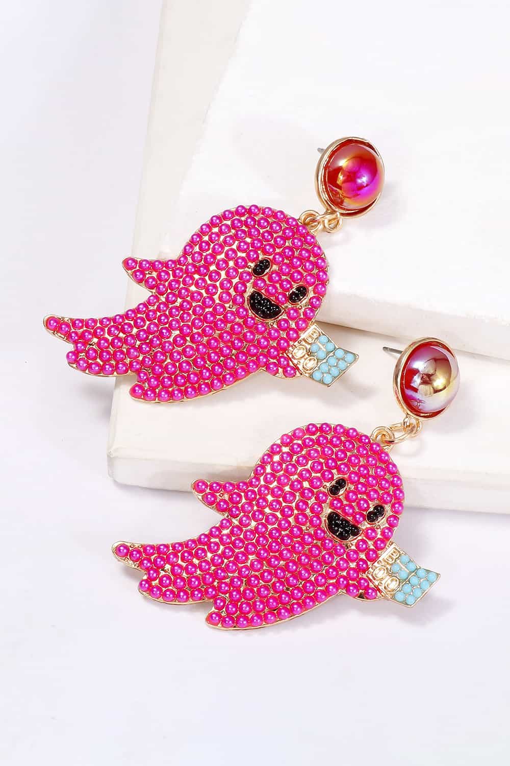 Fashorio Ghost Shape Synthetic Pearl Dangle Earrings