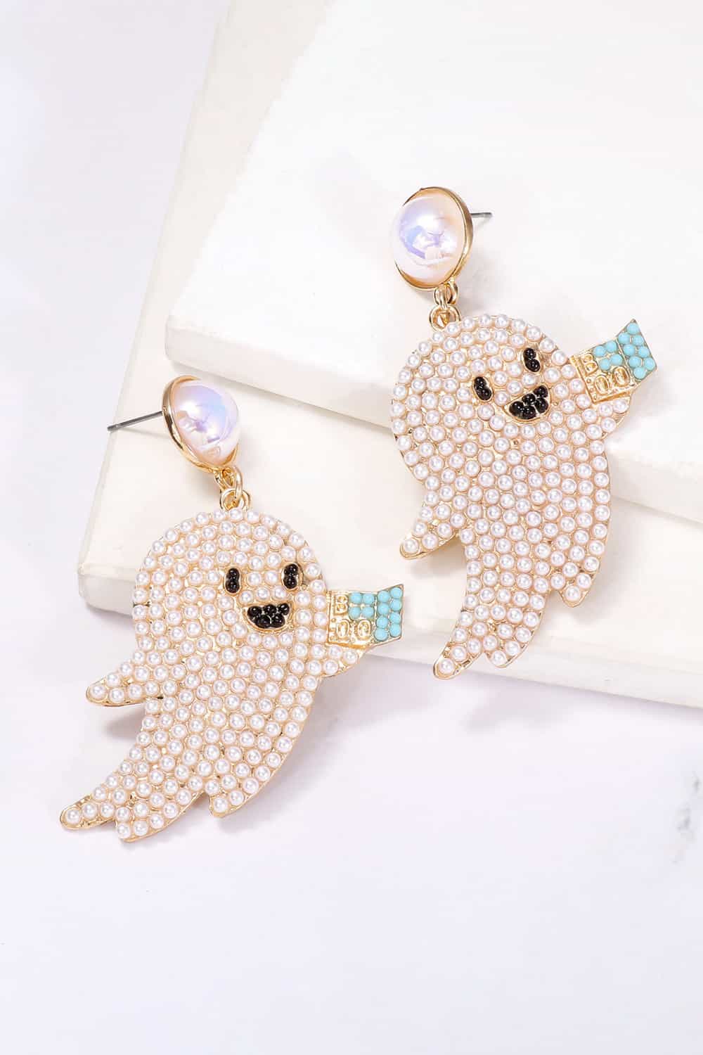 Fashorio Ghost Shape Synthetic Pearl Dangle Earrings