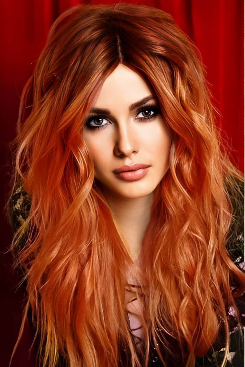 Fashorio Ginger/Brunette Root / One Size 13*2" Lace Front Wigs Synthetic Long Wave 24" 150% Density