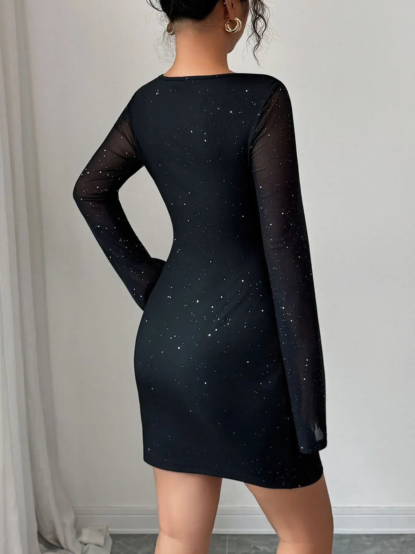 Fashorio Glitter Cutout Long Sleeve Mini Dress