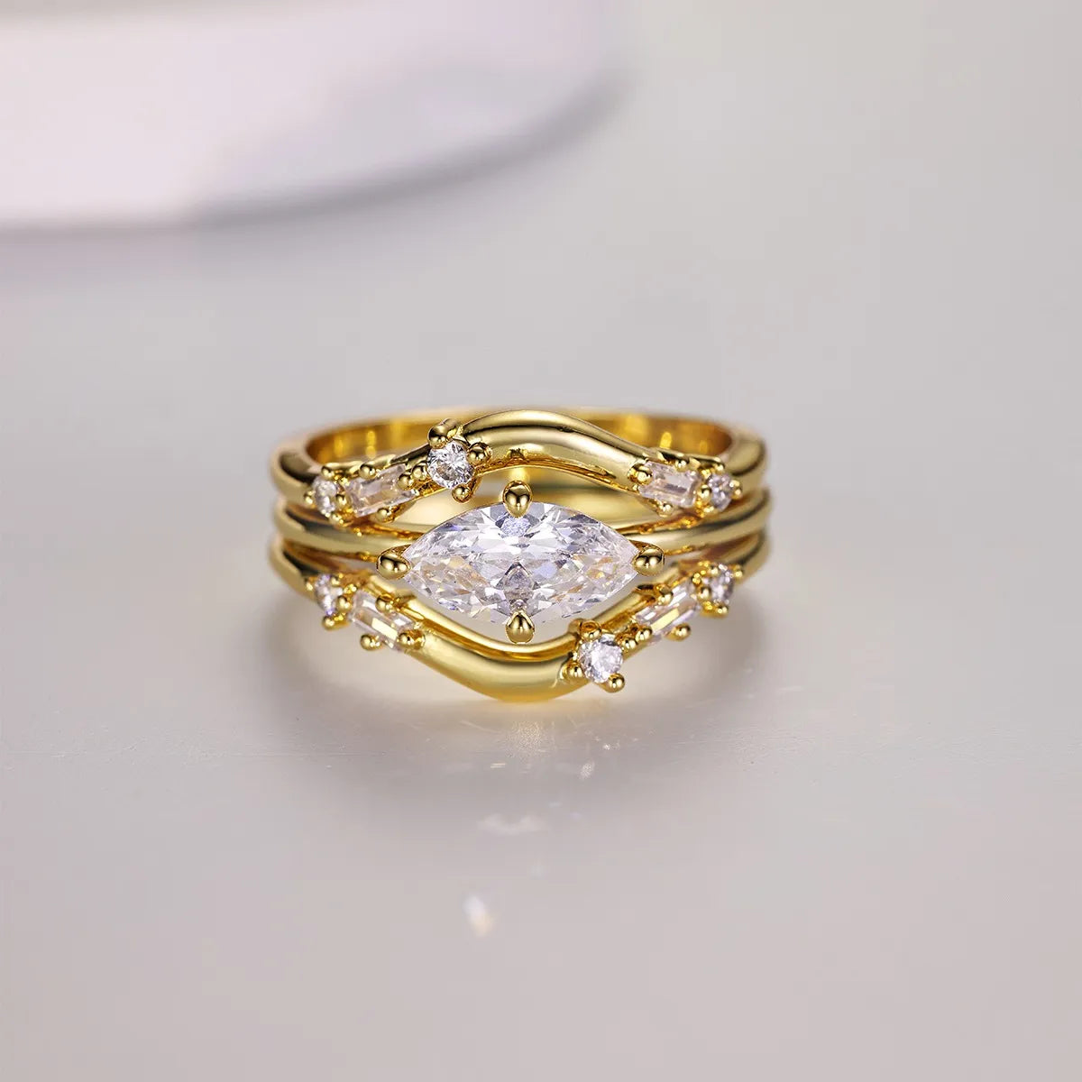 Fashorio Gold / 6 1 Carat Moissanite 925 Sterling Silver 3pcs Ring Set