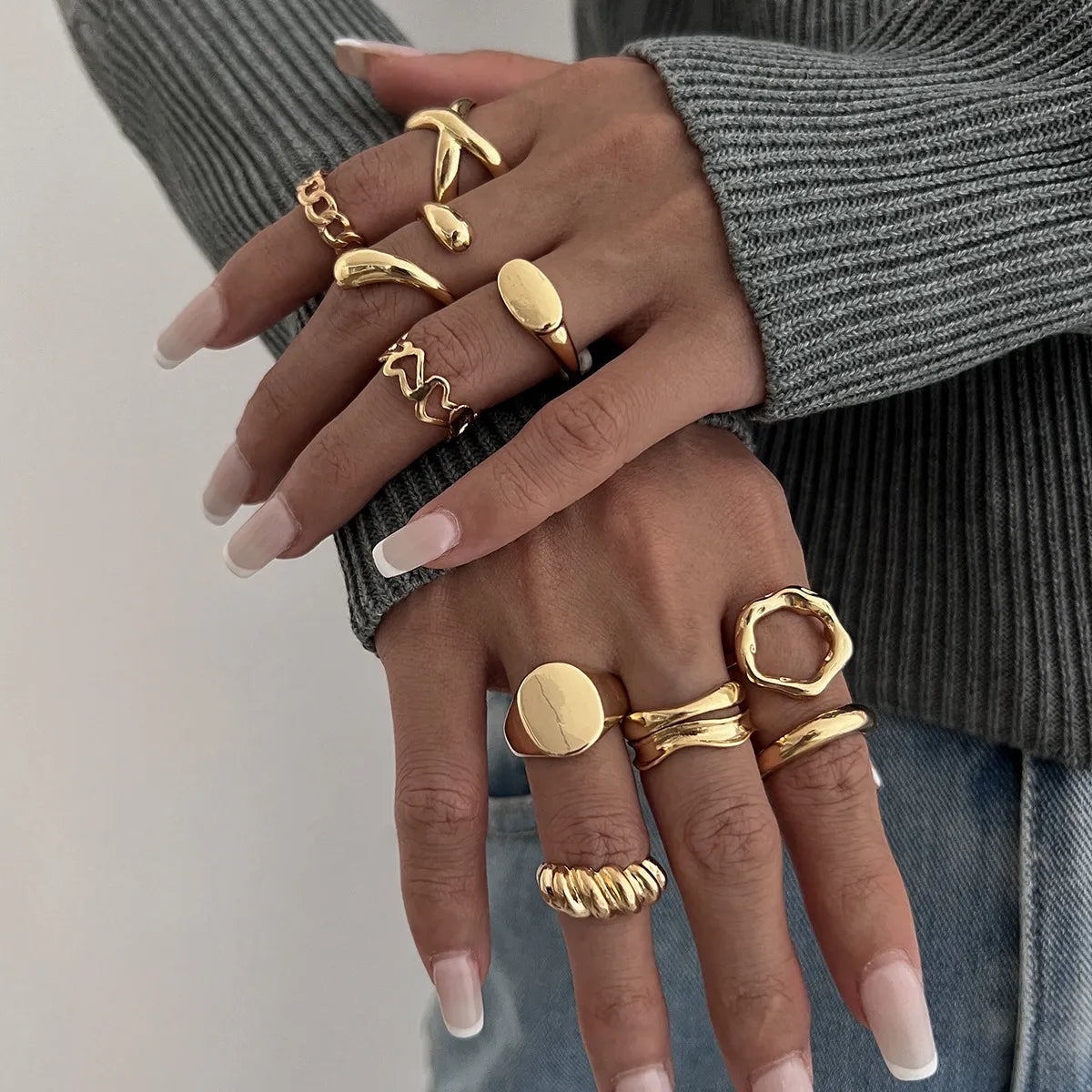 Fashorio Gold / One Size 10-Piece Alloy Geometric Ring
