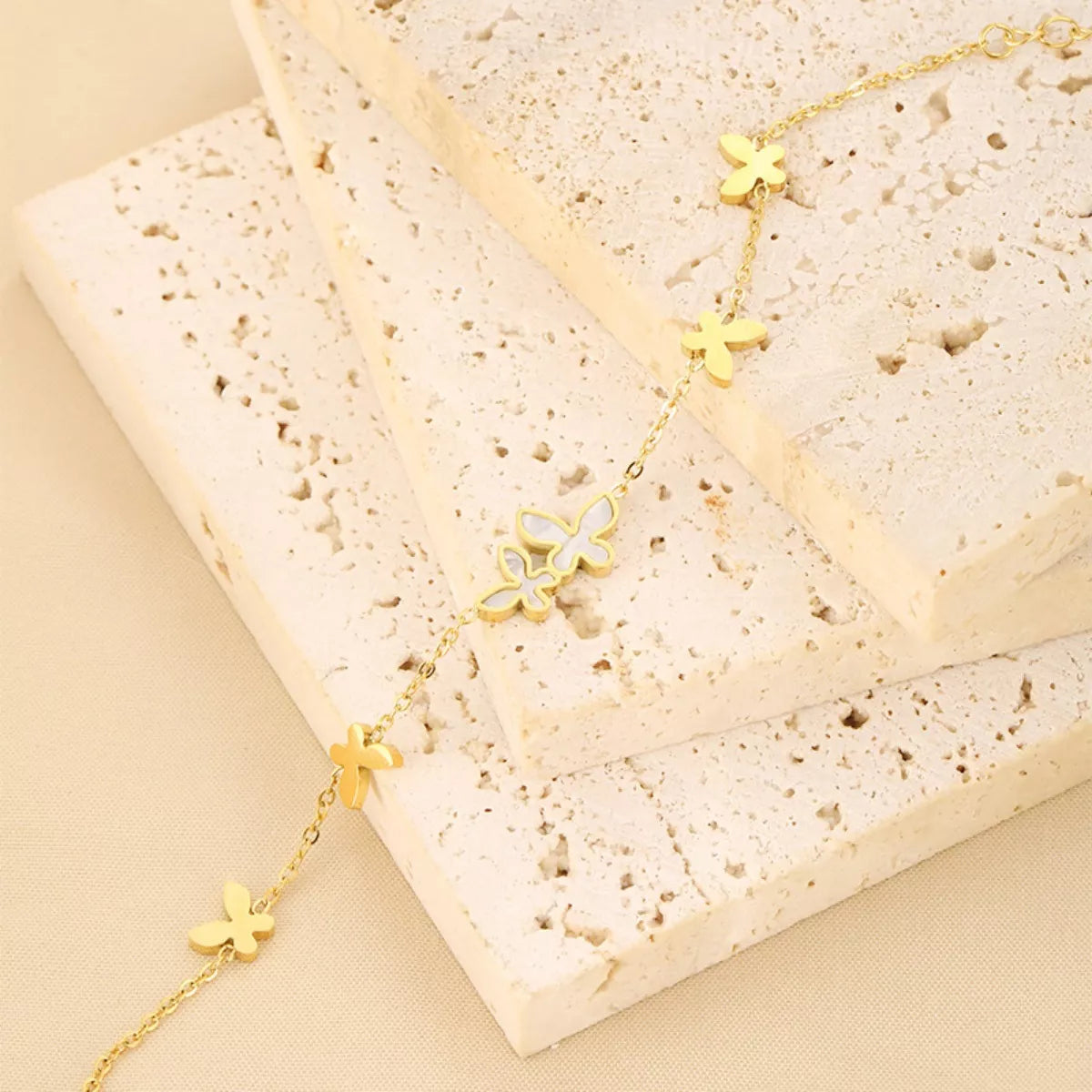 Fashorio Gold / One Size 18K Gold-Plated Butterfly Charm Bracelet