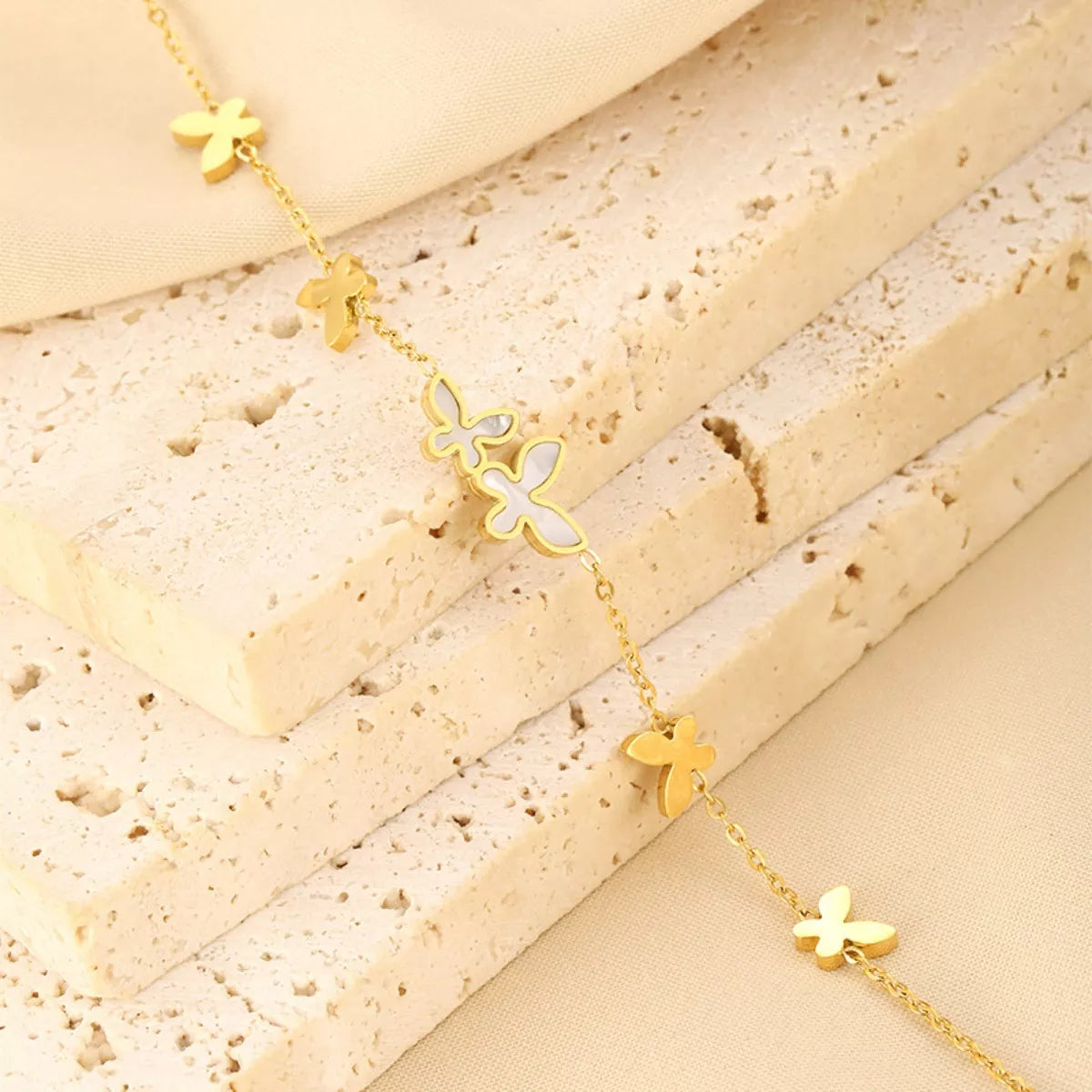 Fashorio Gold / One Size 18K Gold-Plated Butterfly Charm Bracelet