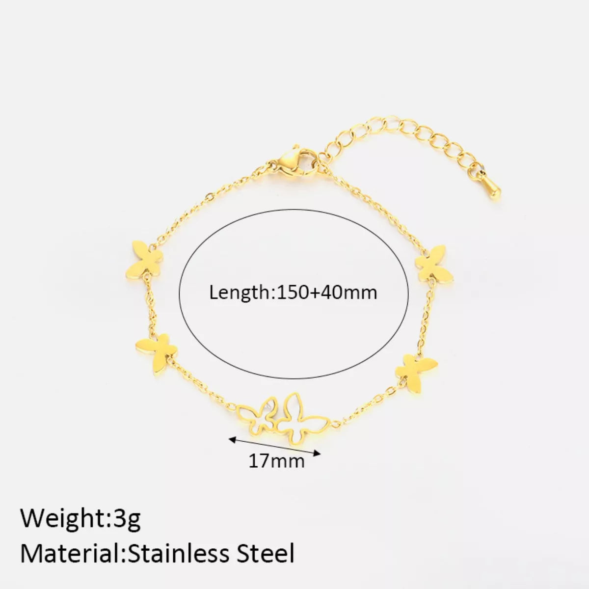 Fashorio Gold / One Size 18K Gold-Plated Butterfly Charm Bracelet