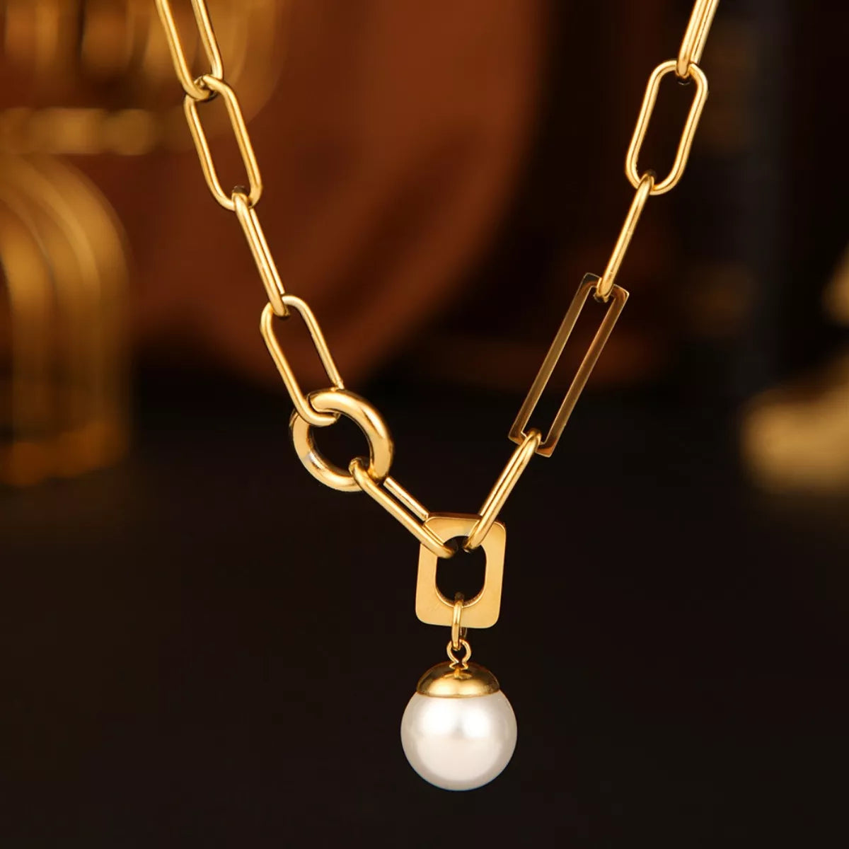 Fashorio Gold / One Size 18K Gold-Plated Chain Pearl Necklace