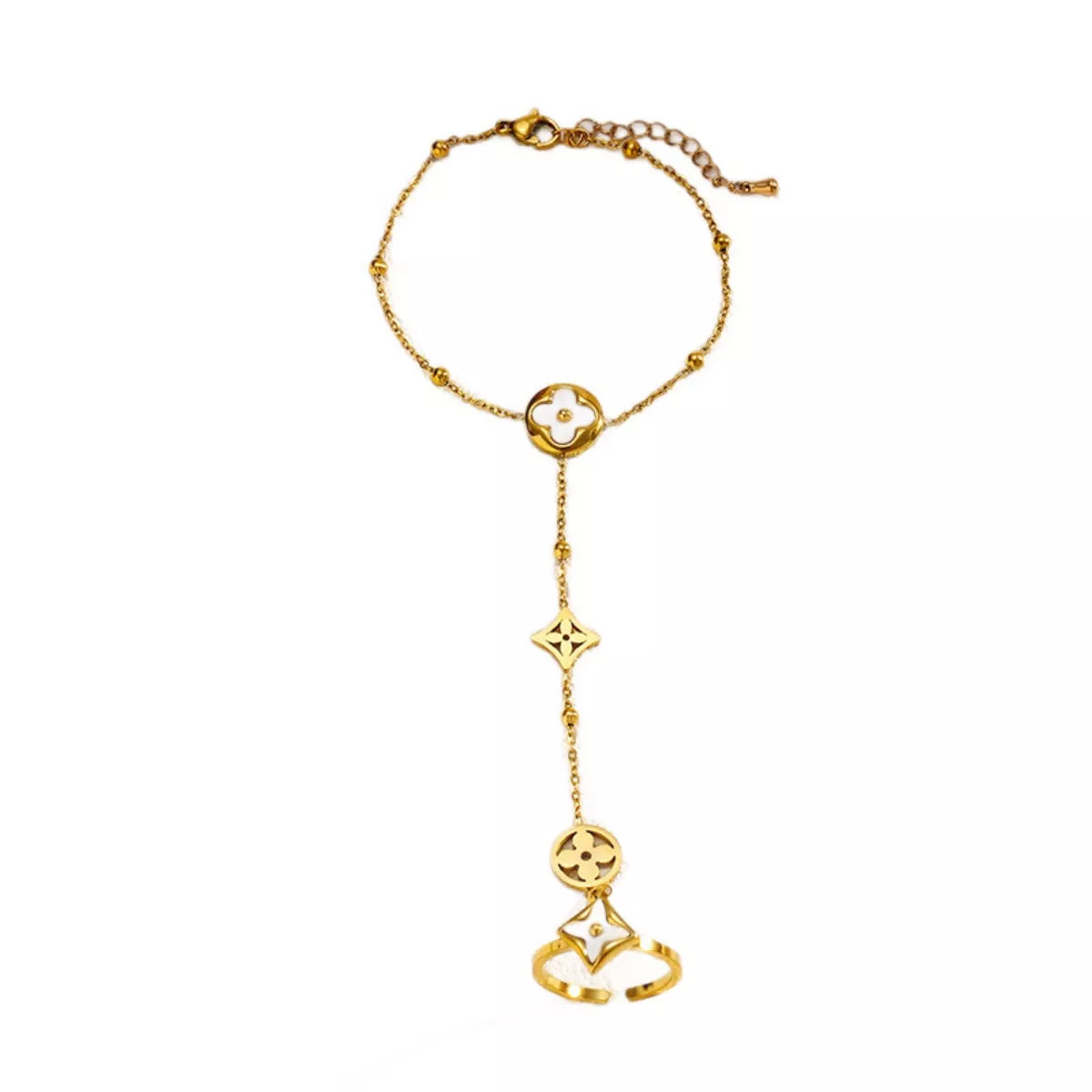 Fashorio Gold / One Size 18K Gold-Plated Clover Charm Hand Chain Bracelet