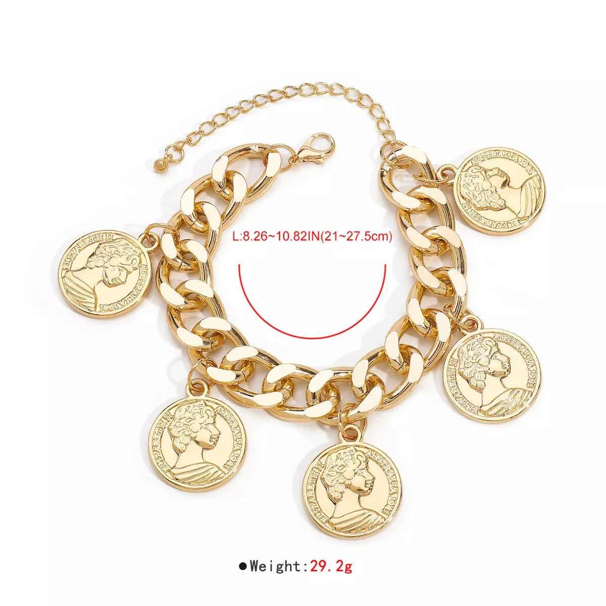 Fashorio Gold / One Size 18K Gold-Plated Coin Charm Bracelet