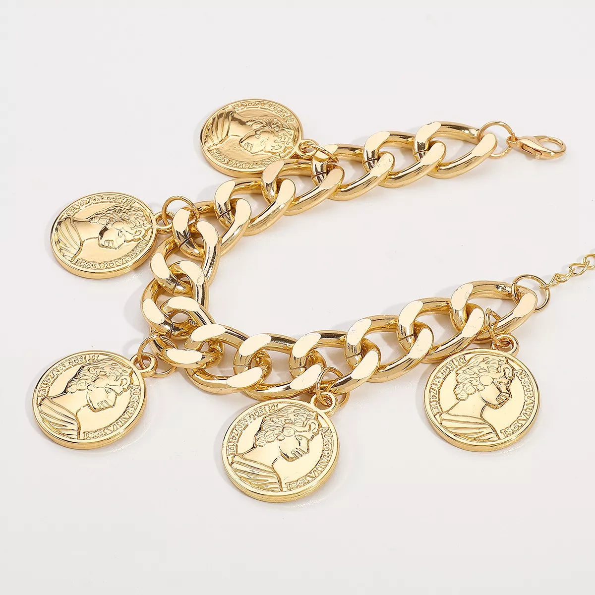 Fashorio Gold / One Size 18K Gold-Plated Coin Charm Bracelet