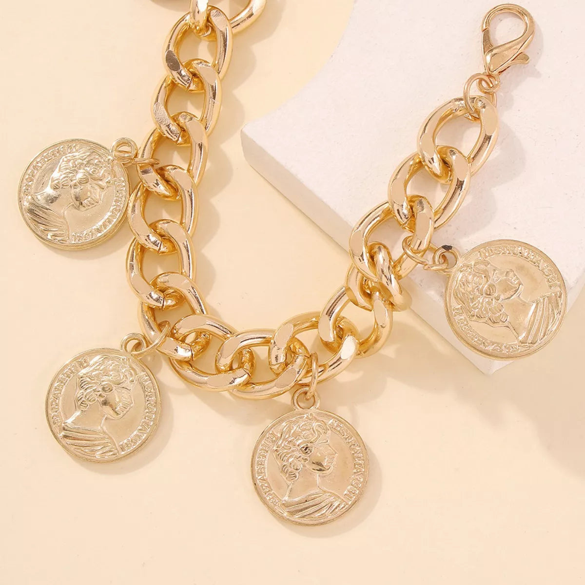Fashorio Gold / One Size 18K Gold-Plated Coin Charm Bracelet