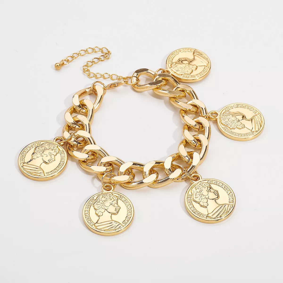 Fashorio Gold / One Size 18K Gold-Plated Coin Charm Bracelet