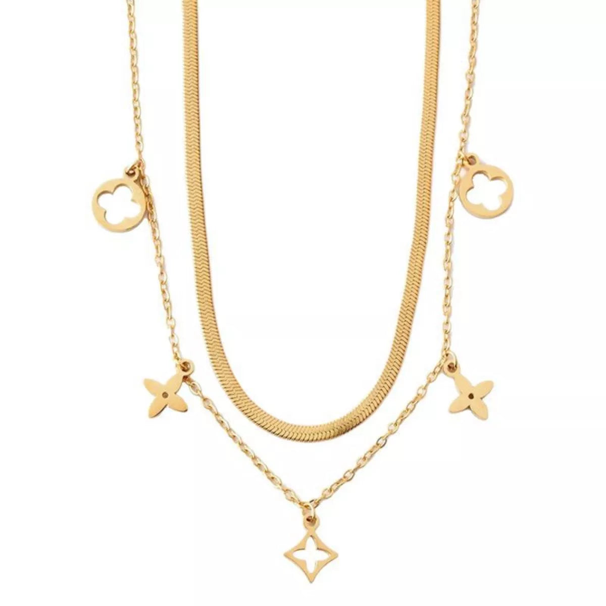 Fashorio Gold / One Size 18K Gold-Plated Double Layered Charm Necklace