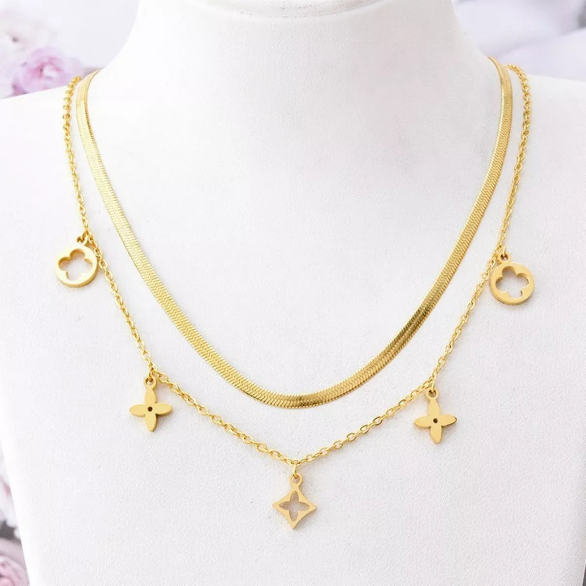 Fashorio Gold / One Size 18K Gold-Plated Double Layered Charm Necklace