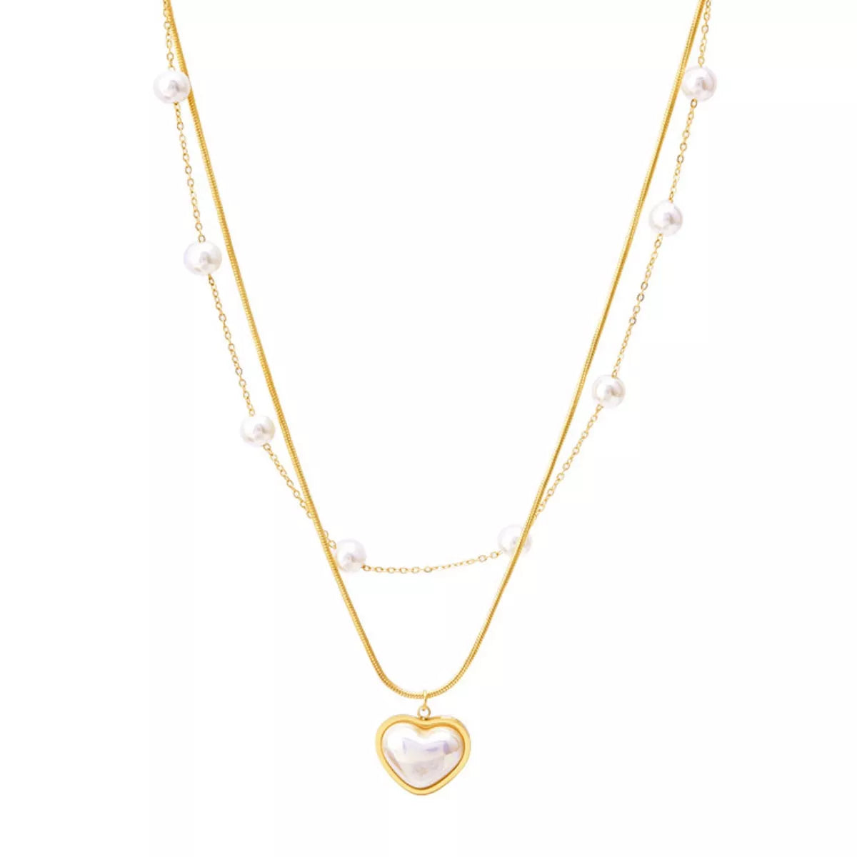 Fashorio Gold / One Size 18K Gold-Plated Double Layered Heart Necklace