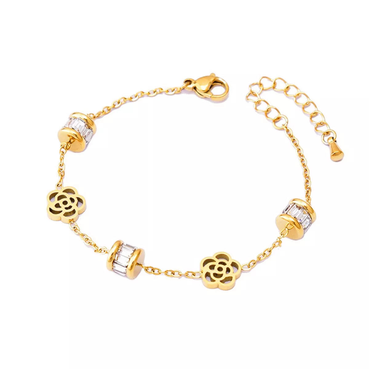 Fashorio Gold / One Size 18K Gold-Plated Flower Bracelet