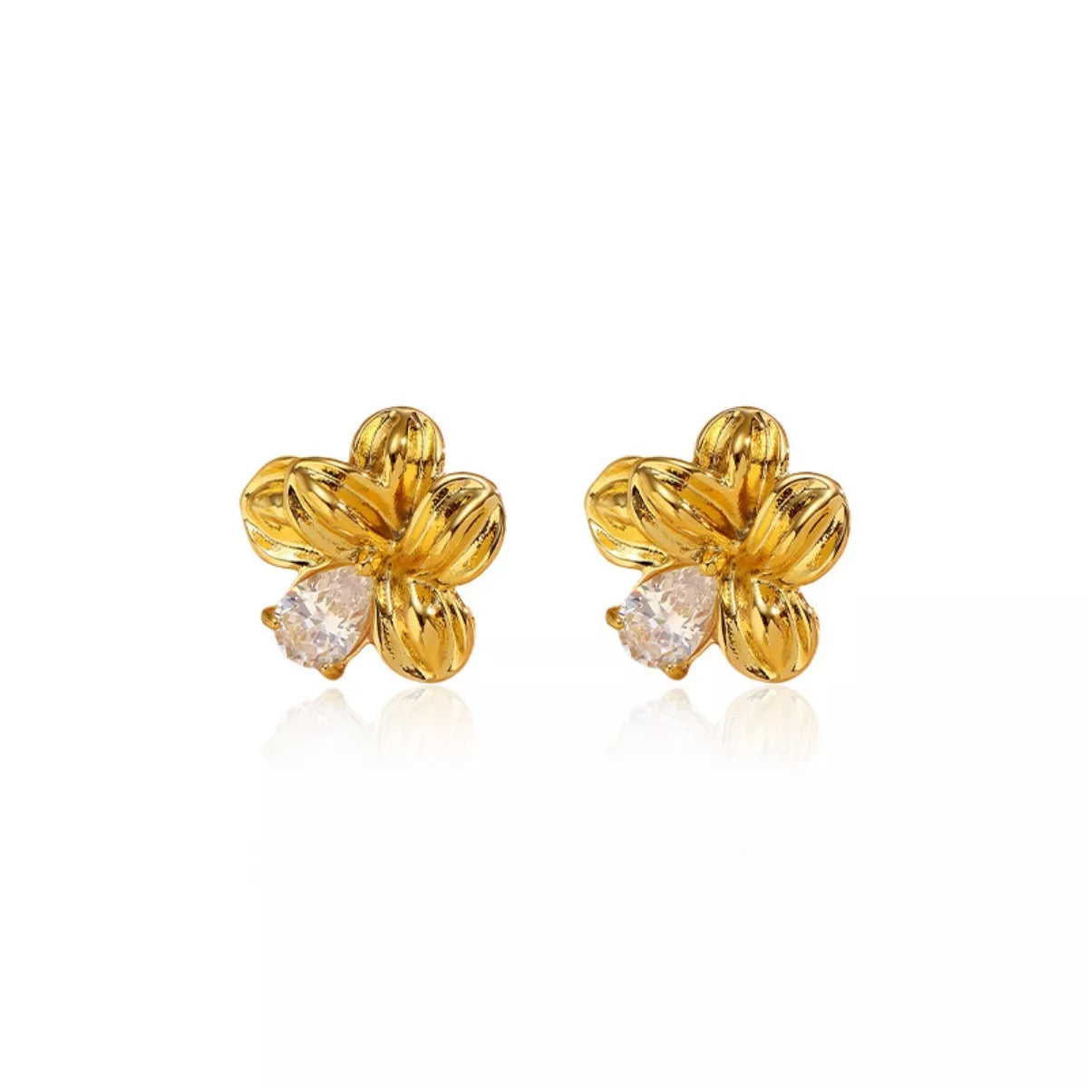Fashorio Gold / One Size 18K Gold-Plated Flower Stud Earrings