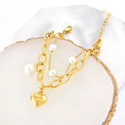 Fashorio Gold / One Size 18K Gold-Plated Heart Charm Bracelet