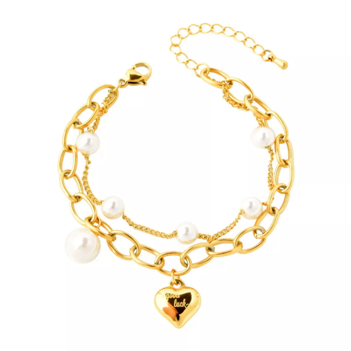 Fashorio Gold / One Size 18K Gold-Plated Heart Charm Bracelet