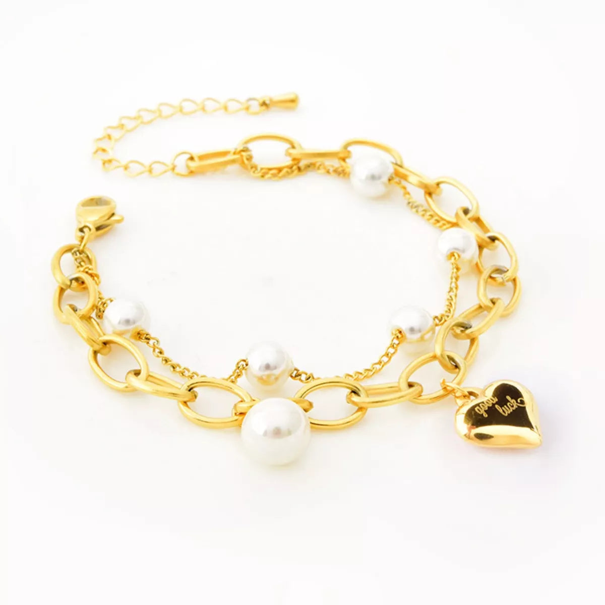 Fashorio Gold / One Size 18K Gold-Plated Heart Charm Bracelet