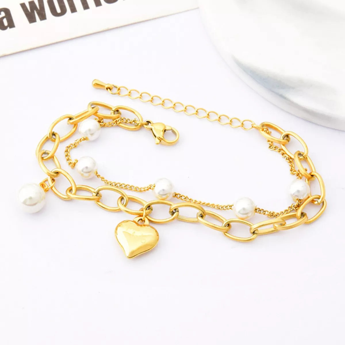 Fashorio Gold / One Size 18K Gold-Plated Heart Charm Bracelet