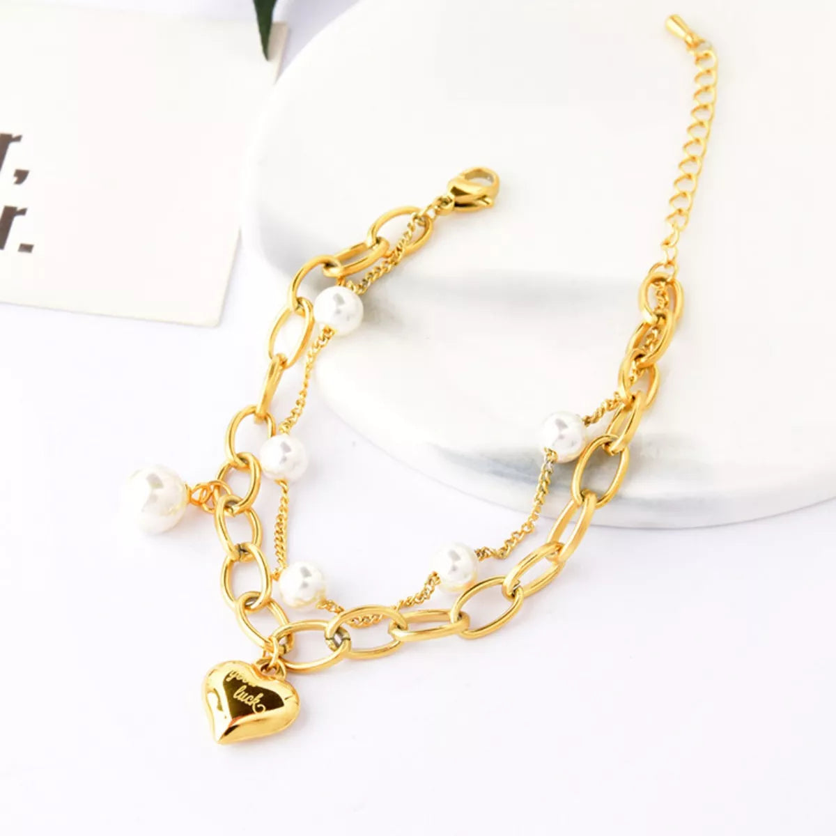Fashorio Gold / One Size 18K Gold-Plated Heart Charm Bracelet
